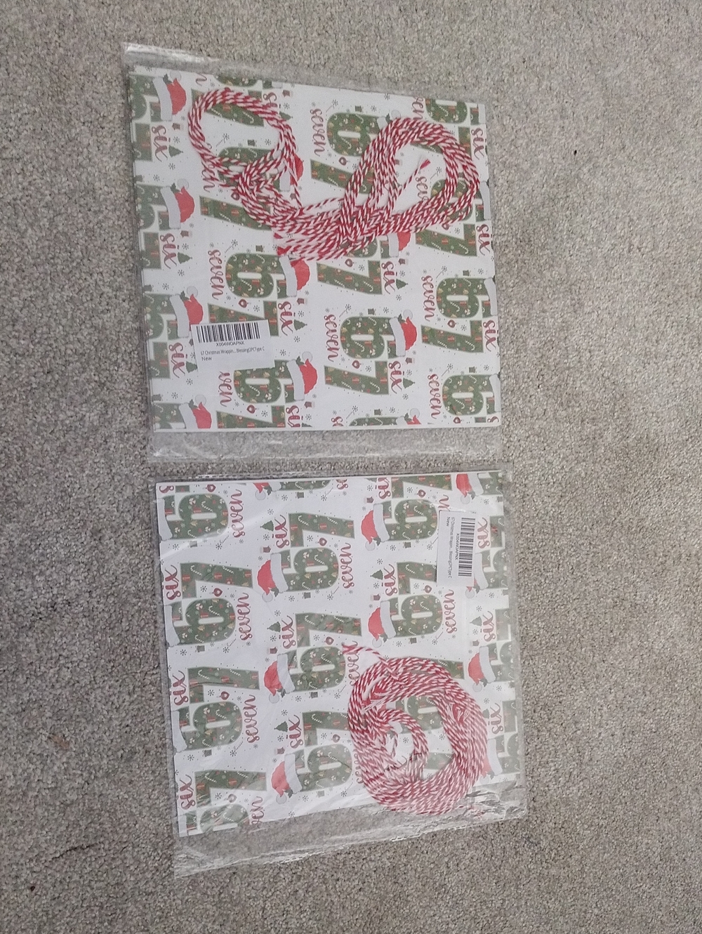 67 / Six Seven Christmas Wrapping Paper with Red & White Twine - Set of 2